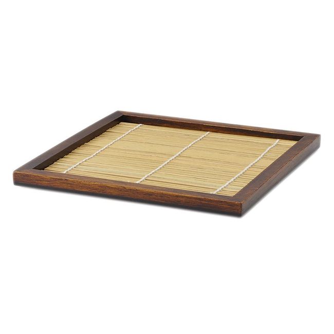 KEYUCA Yamanaka Lacquer Natural Wood Buckwheat Plate, Kaku (Bamboo / Lacquered / Square Shaped), Stylish, Beautiful Buckwheat Plate, Japanese Tableware, With Sudare