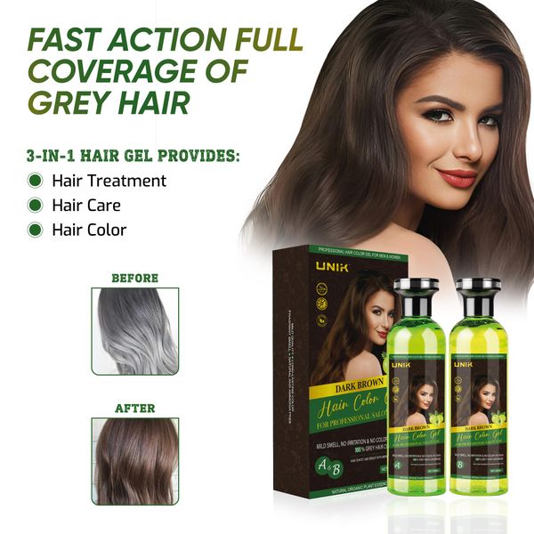 UNIK Hair Colour Gel, 500ml, Dark Brown, with Argan Oil, No Ammonia, Fast Action 100% Grey Coverage, Beard Dye, Natural Black Hair Dye (BROWN, 500ML)