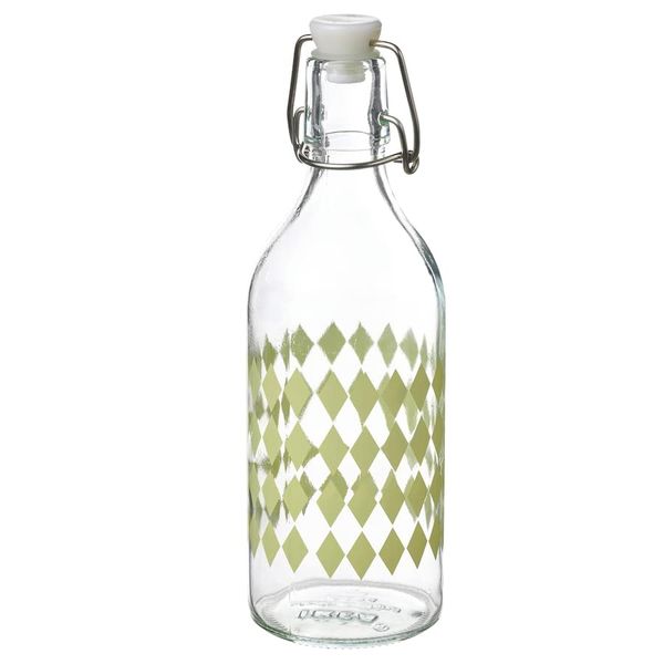 Bottle with stopper, clear glass/patterned light yellow, 0.5 l