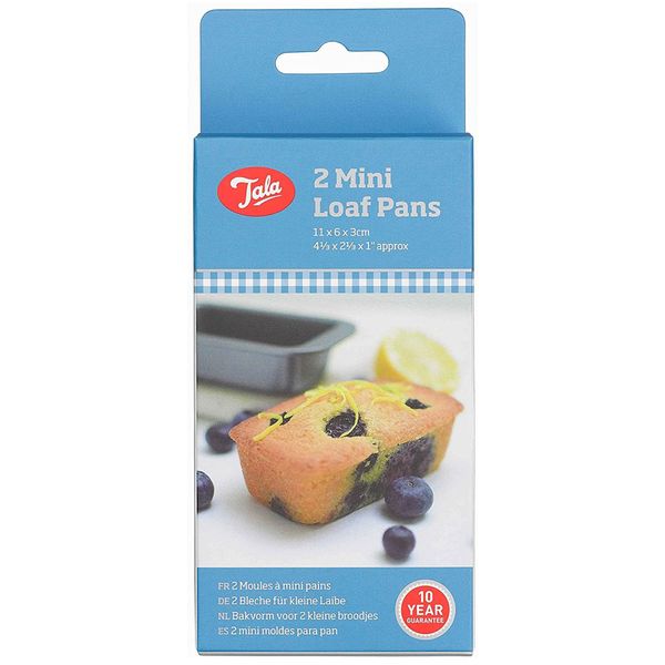 Tala 2 Mini Loaf Baking Tins - Non-stick Bread Tin - Even Heat Spread Loaf Tin for Mini Bread, Banana Bread & Pound Cakes - Carbon Steel Oven Tray, Wide Flat Handles, Dishwasher & Freezer Safe