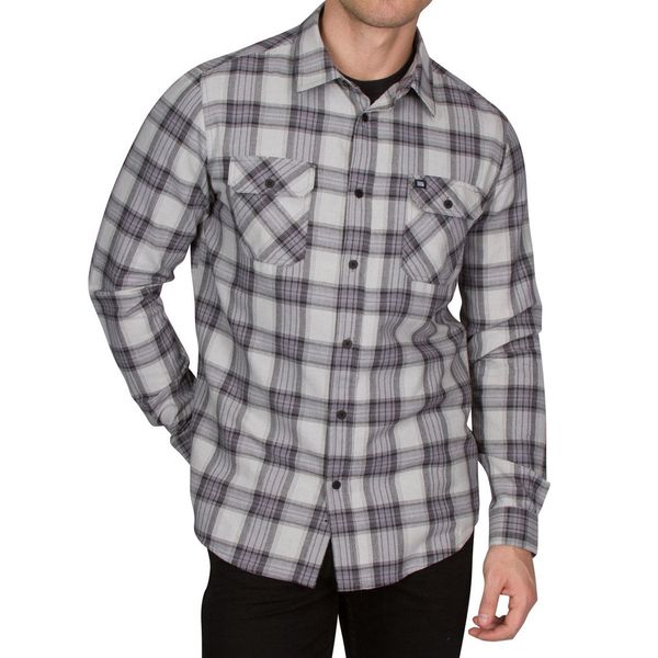 Three Sixty Six Men's Flannel Long Sleeve Shirt - Light Grey / S