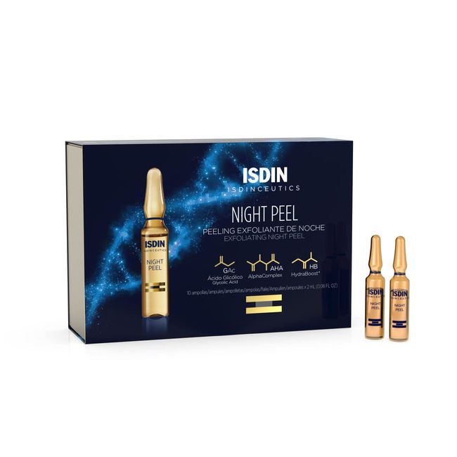 ISDIN Night Peel AHA and Glycolic Acid Night Serum Gentle Exfoliation, 10 ampoules