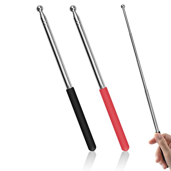 2 Pack Teacher Pointer Stick for Whiteboard - Telescopic Classroom Pointer with Comfortable Grip Handle, Retractable Presenter Tool for Teachers, Kindergarten, Presentations (Red and Black)