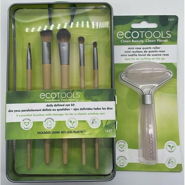 2PC Ecotools Daily Defined Eye Kit & Mini Rose Quartz Roller SET ~ FAST SHIP