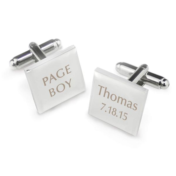 Custom Personalised Laser Engraved Square Page Boy Cufflinks. Wedding Accessories.