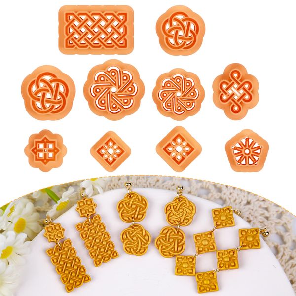 Puocaon Knot Polymer Clay Cutters - 10 Pcs Weave Knot Clay Cutters for Polymer Clay Earrings, Wicker Polymer Clay Cutters for Earrings Jewelry, Rattan Earrings Polymer Clay Cutters