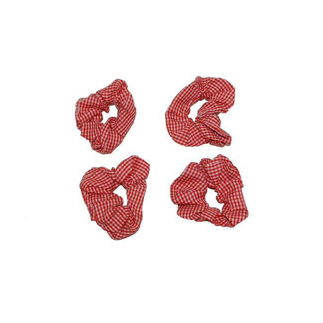 GIZZY® Ladies, Girls Set of 4 Red and White Gingham Elasticated Hair Scrunchies.