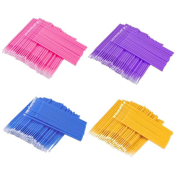 400 pezzi Micro Pennelli Applicatori Ciglia, Micro Applicatori a Pennello, Microbrush Extension Ciglia, Micro Brush Extension Ciglia, per Extension Ciglia, Trucco, Nail Art (Viola+Blu+Rosa+Giallo)