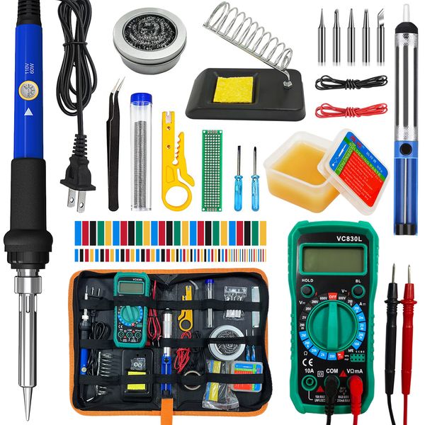 60W Soldering Iron Kit Adjustable Temp Electronics Welding Solder Gun Tool 110V