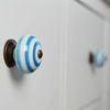 Nicola Spring Ceramic Cupboard Drawer Handle Knob - Stripe Design - Light Blue