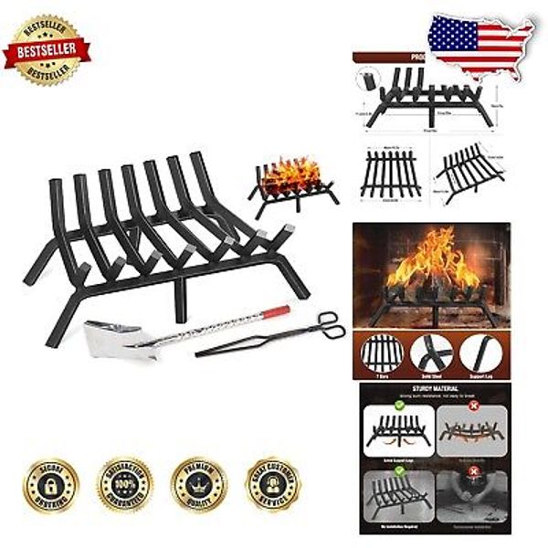 Durable Indoor-Outdoor Fireplace Grate with Airflow Design & Handy Accessories