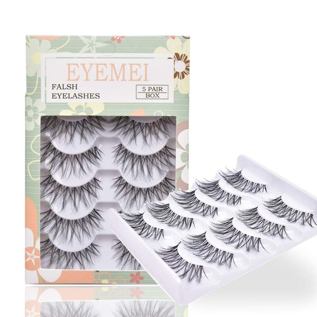 False Eyelashes 5 Pairs Multipack Synthetic Fiber Material 3D Lashes Natural Reusable Lashes for Professional Used for Women Girls by EYEMEI