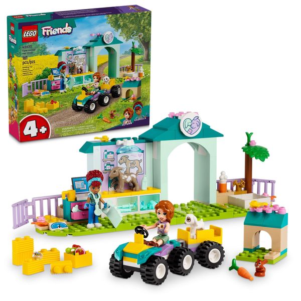 LEGO Friends Farm Animal Vet Clinic Toy, Pretend Play Building Kit, Gift for 4 Year Old Girls and Boys, Includes 2 Mini-Doll Characters and 3 Animals, Farm Animal Toy and Farm Vet Accessories, 42632