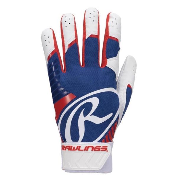 Rawlings Baseball Adult Ambidextrous Batting Gloves Genuine Leather BR51BG Navy/Scarlet Size USA XL