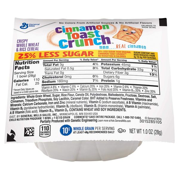 Cinnamon Toast Crunch Reduced Sugar Cereal Single Serve Bowl, 1 Oz (Pack of 96)