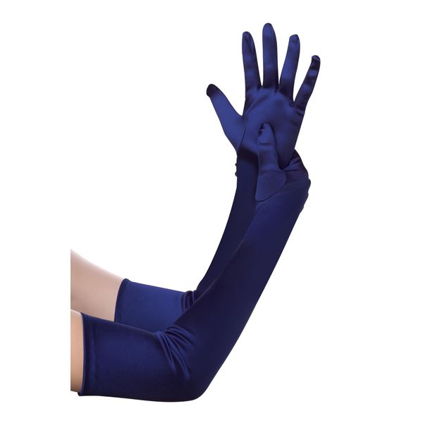 BABEYOND Long Evening Gloves Satin Elbow Gloves Bridal Fancy Dress Gloves Wedding Prom Opera Gloves 1920s Style for Women(Long Smooth 55cm/Darkblue, One Size)