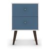 Manhattan Comfort Liberty 2-Drawer Solid Wood End Table in White/Aqua Blue