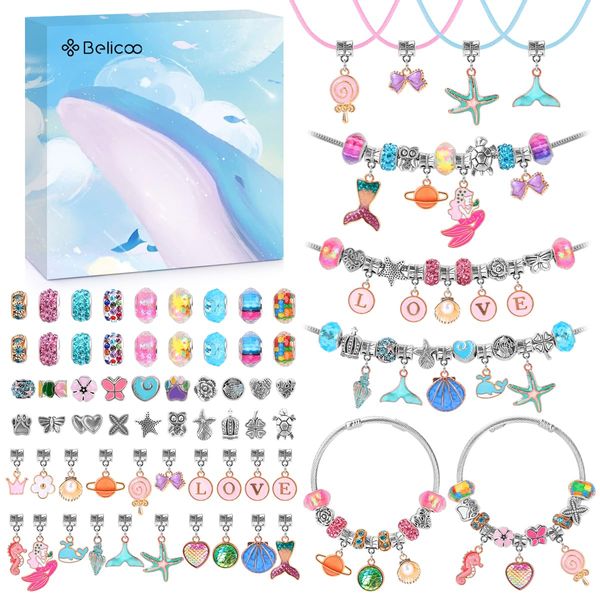 BELICOO Charm Bracelet Making Kit, Jewelry Making Supplies Beads Gifts Set, Colored Beads Bracelet DIY Arts Crafts Making for Girls Teens and Children Aged 5-12