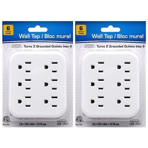 6 Outlet Wall Outlet Adapter Multi Plug Power Splitters Electrical Tap In 2 Pack