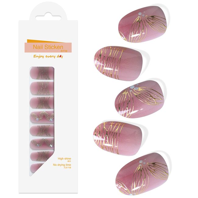 Ms Nail Gel Nail Stickers, Just Stick On, No Curing Required, Long Lasting, Easy Nails, Popular Original Design, Birthday, Christmas Gift, 24 Pieces,