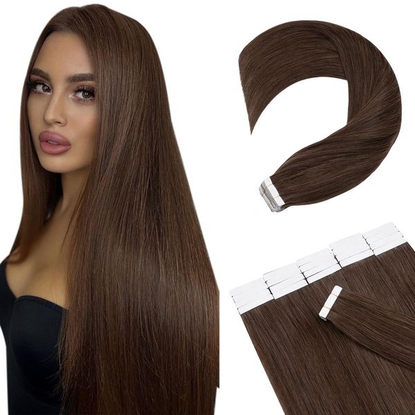 SEGOHAIR Tape in Hair Extensions Human Hair 40pcs Extensions,100% Real Remy Hair Extensions 24" Natural Invisible Straight with 10pcs of Hair Extension Tapes-Dark Chocolate Brown