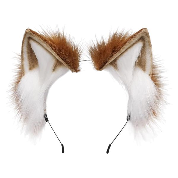 Ycfish Handmade Faux Fur Cat Ear Headband Cosplay Costume Party Cute Head Accessories for Halloween, Fluffy Wolf Fox Cat Ears Headband Costume Hair Hoop