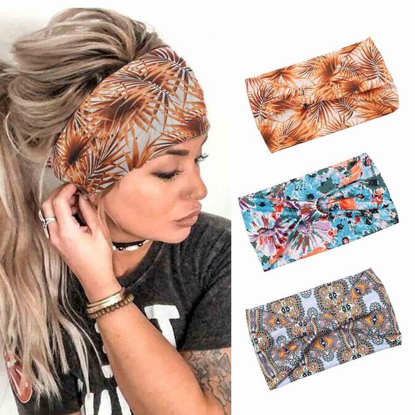 Zoestar Boho breite Stirnbänder gelbe Yoga Haarbänder stilvolle Blume gedruckt Headwraps Knoten Turban Kopftücher für Frauen und Mädchen (3 Stück)