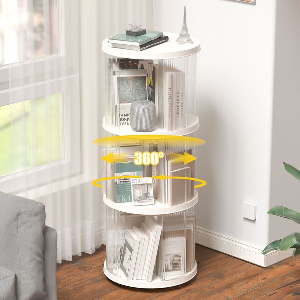 Rotating Bookshelf Corner Bookcase for Small Space 360 Display 3 Tier Bookcase