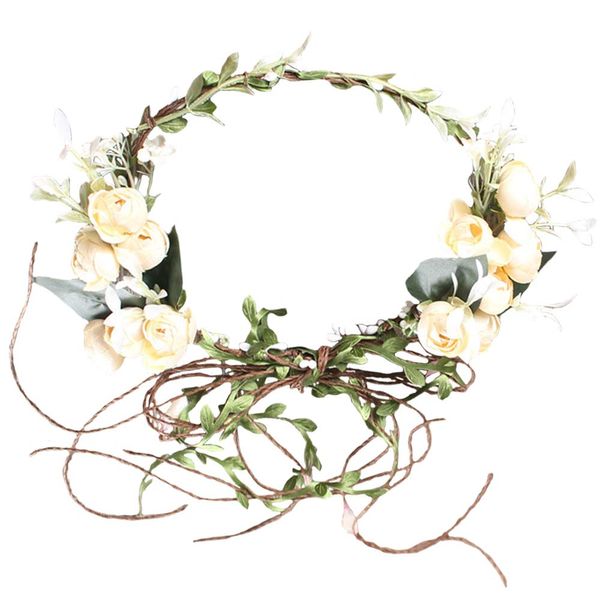 Flower Crown Headband Rose Wreath Garland Hair Bands Floral Wedding Bridal Hair Hoop Women Ladies Leaf Vine Party Decoration Headdress Headwear Christmas Handmade Headpiece Hair Accessories White