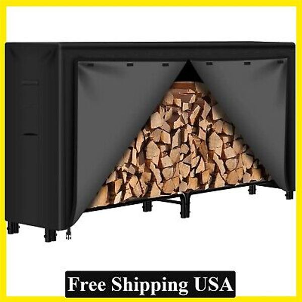 8ft Firewood Log Rack With Cover Combo Set Waterproof Outdoor Log Holder Stacker