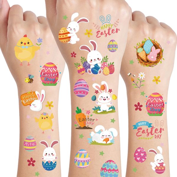 Crazy Night Easter Temporary Tattoos for Kids-75 Styles, Colorful Bunny Egg Chicken Spring Flowers Carrot Stickers for Boys and Girls,Easter Basket Stuffers