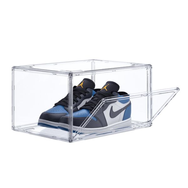 HIYOHIYO Acrylic Clear Shoe Boxes Stackable Sneaker Boxes Special for High-end Sports Shoes 360 Fully Transparent Display Box with Magnetic Door Suitable for Ankle Boots High Heels Size 14 (1-Pack)