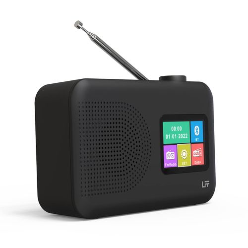 Dab Radio, LFF DAB Digital Radio, Small FM Digital Radio, DAB Plus Radio, Kitchen Radio with Cable or Battery Operated Radio, Colour Display Radio with Bluetooth, Black