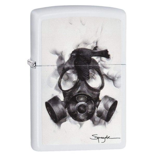 Zippo Spazuk Gas Mask Design Pocket Lighter, White Matte with Gas Mask