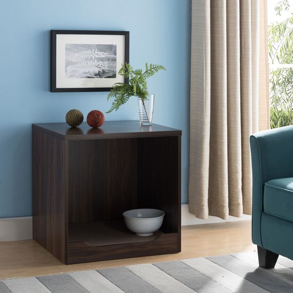 Modern Pet End Table Removable Mat in Dark Walnut