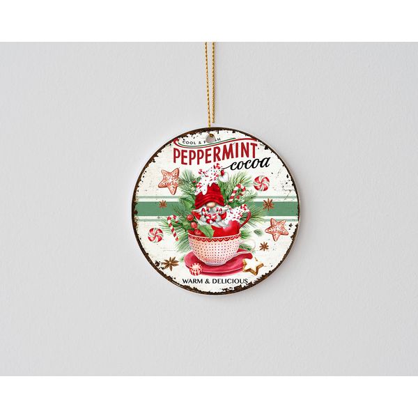 Christmas Round Ceramic Christmas Ornament (Peppermint Cocoa)