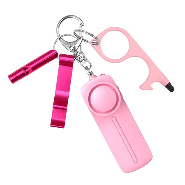 Ankilo Upgraded Safe Sound Personal Alarm 4 Pcs Set, Safety Keychain Accessories for Women, Self Defense Keychain Set with Personal Alarm, Pink