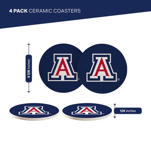 Desert Cactus University of Arizona Ceramic Coasters 4 Pack UA Wildcats Absorbent Drink Coasters with Cork Backing (Design A)