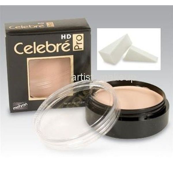 Celebre HD Pro Mehron Quality Foundation Cream Latex Foam Applicator Med Dark 1