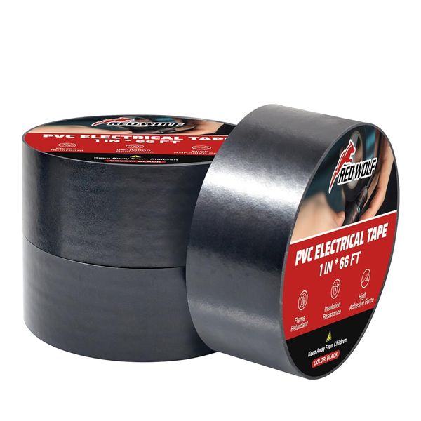 RED WOLF 3 Packs 25 mm x 20m Electrical PVC Tape Acrylates Copolymer Viscosity Flexibility Electric Tape, Flame Retardant Waterproof 1000 Volt for Auto Industrial Wrapping Wiring Harness