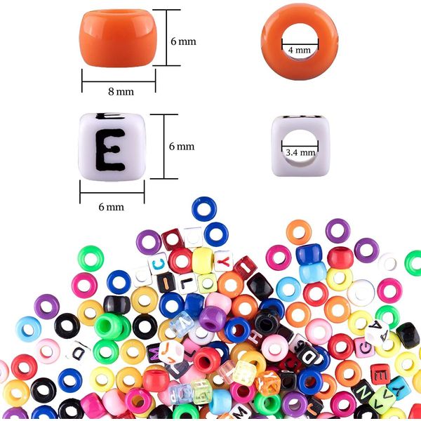 Kikuo 960 Pcs Beads Bracelets String Kit Acrylic Alphabet Cube Letter Beads for Kids DIY Necklace with 8 Rolls Colorful Strings 1 Pcs Tweezers and 1 Pair Scissors for Jewelry Making