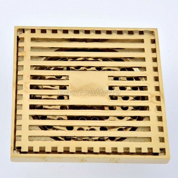 Gold Color Brass Square Shower Drain Floor Waste Drain Cover Strainer ehr070