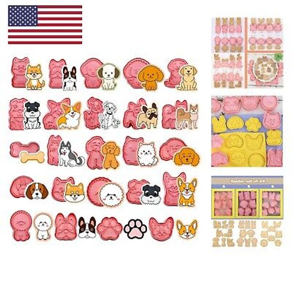 24pcs Lovely Pet Dogs Cookie Cutters Stamps Biscuit Baking Tools Embossing Co...