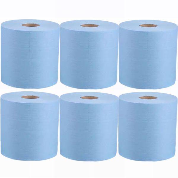 6 Pack Jumbo Workshop Hand Towels Rolls Centrefeed Blue Rolls Blue Recycled Paper Tissue Paper Roll 2 Ply Embossed Tissue Wipe Away Commercial & Kitchen Use