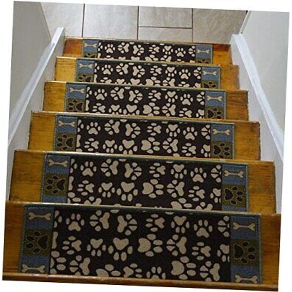 Stair Tread Skid Slip Resistant Backing Indoor Set of 7 Pet Paw Brown Teal