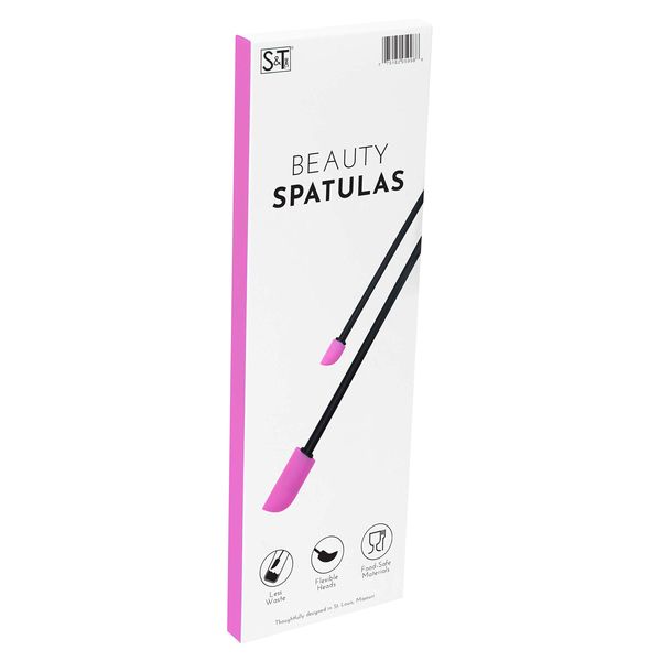 S&T INC. Makeup Spatulas, Large and Mini Spatula for Cosmetics and Skin Care, 2 Piece Set, Black/Pink
