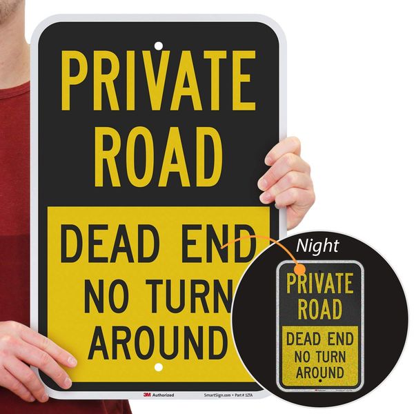 SmartSign Private Road Sign, Dead End Sign, Private Driveway Sign, 12 x 18 Inches 3M Engineer Grade Reflective Aluminum