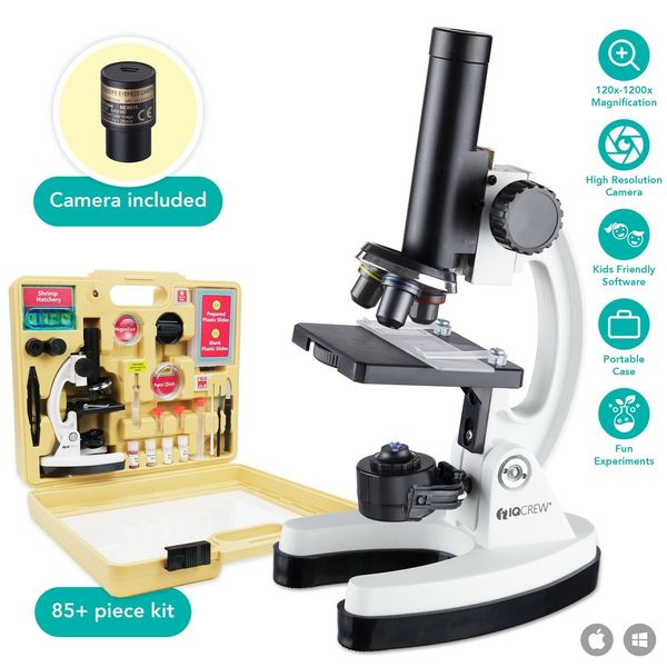 IQCREW Amscope 120X-1200X Kid's 85+ Piece Microscope Kit + Camera + Software