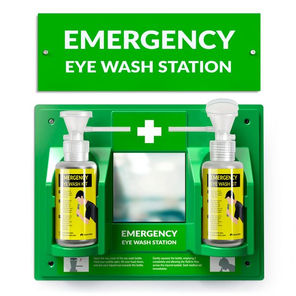 MAASTERS BPA Free Portable Eye Wash Station OSHA Approved - Wall-Mounted First Aid Eye Wash Kit w/Mirror & 2X 16oz Empty Bottles - No Eye Wash Solution Included - Emergency Eyewash - Set of 1