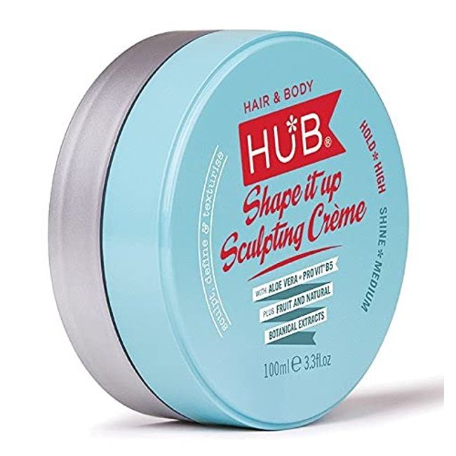 HUB Shape it up Sculpting Crème Styling Product - 100 g / 100 ml x 1. Strong Hold and Medium Shine Finish. Hair Wax for men and women. Deluxe and best, salon professional shaper formulation. ( Putty, clay, pomade, fiber or wax category product ). PALM OIL